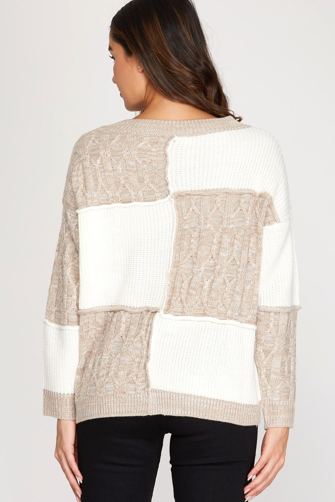 Long Sleeve Color Block Patchwork Sweater