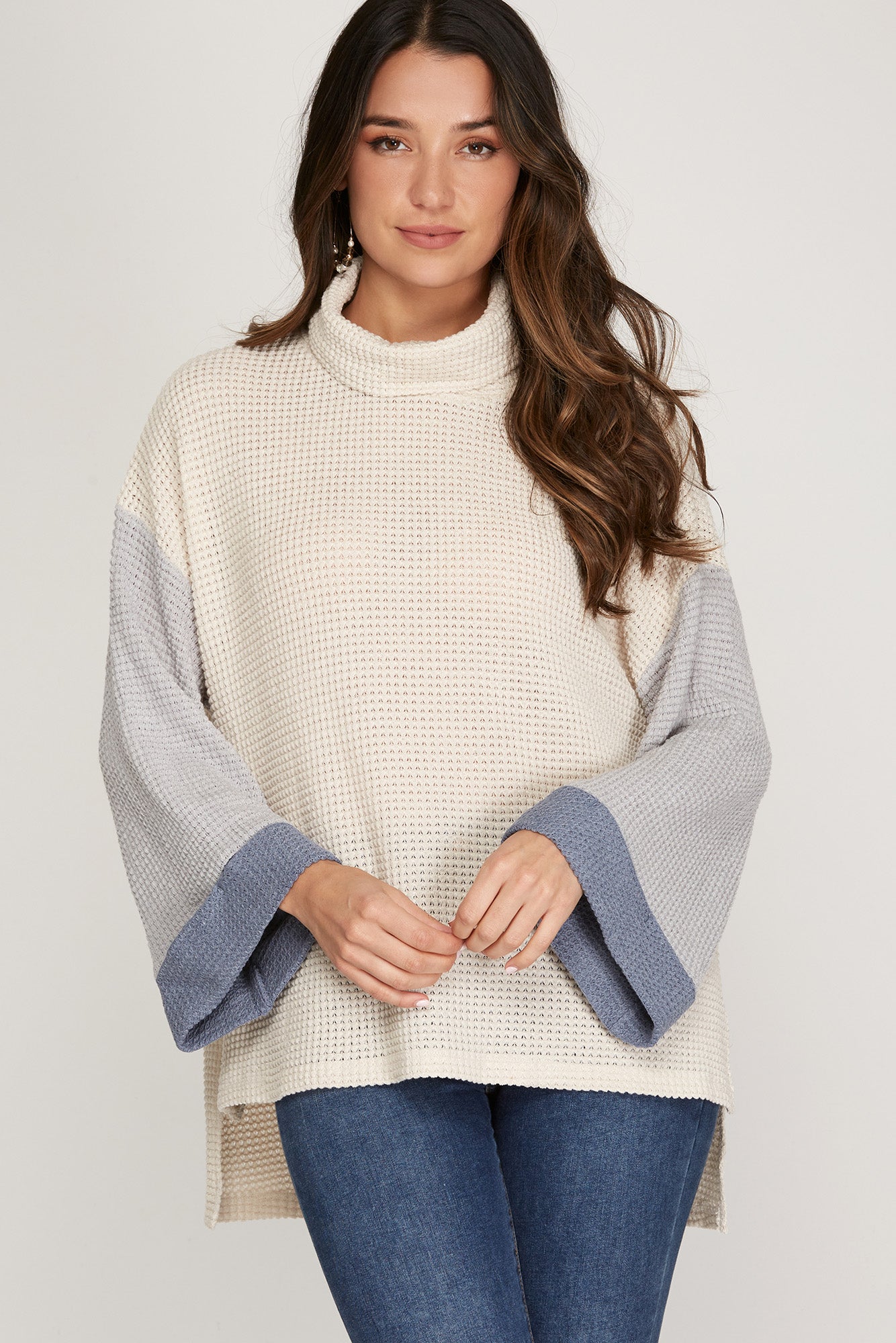 Long Sleeve Cuff Thermal Color Blocked Top