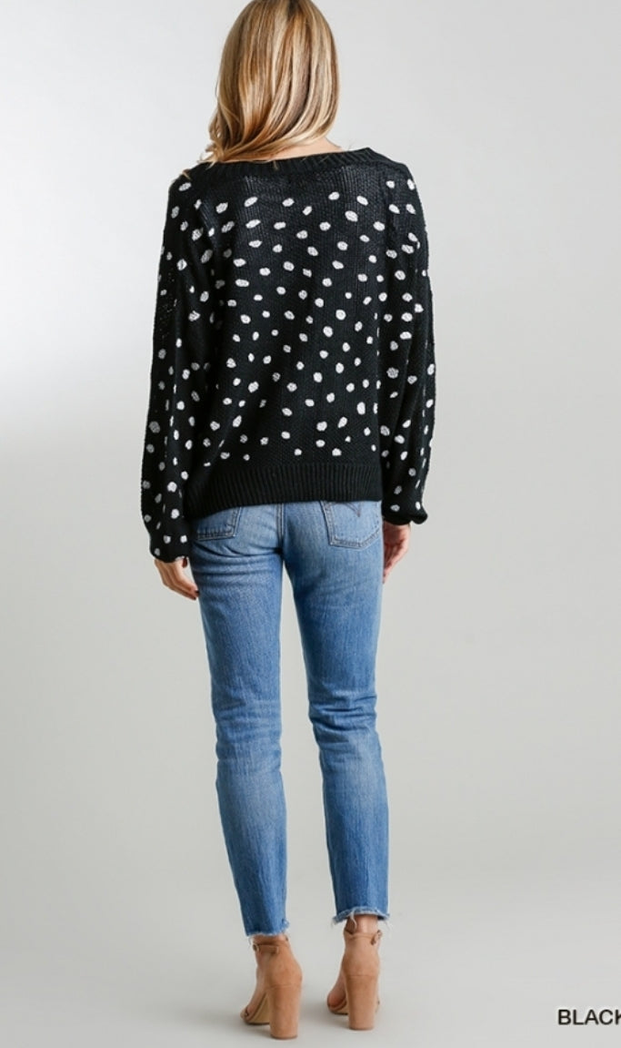 Dalmatian Hand Printed Button Front Knit Cardigan with Pockets