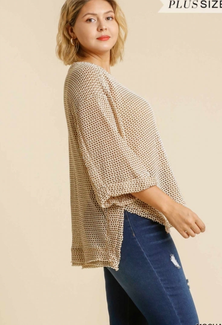 Curvy Style High-Low Waffle Knit Top!