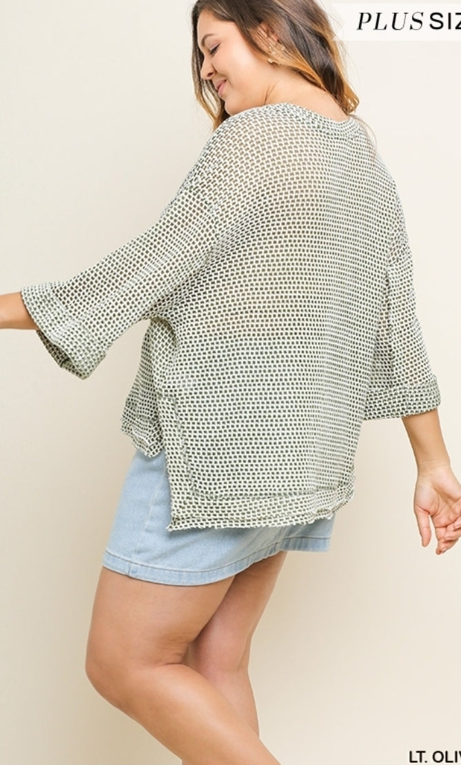 Curvy Style High-Low Waffle Knit Top!