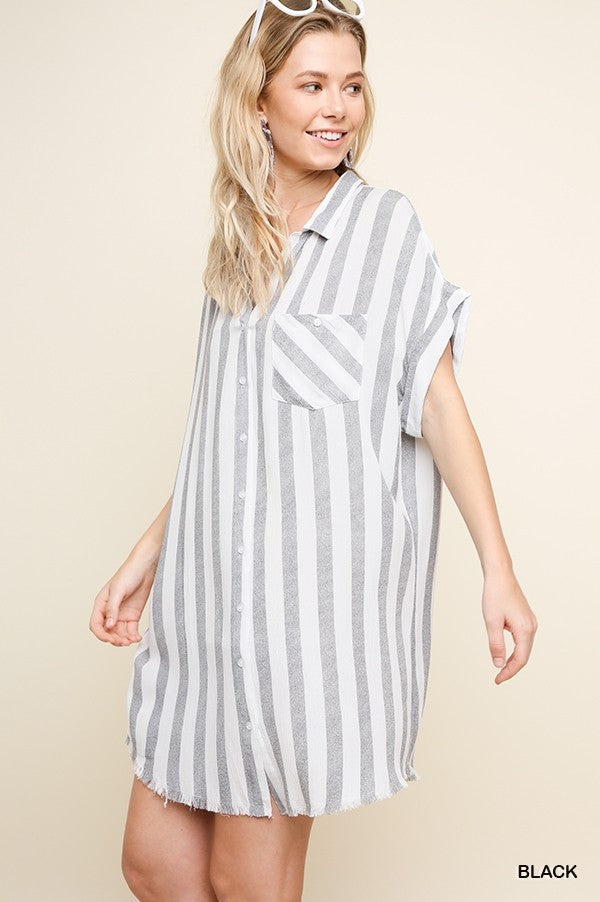 Striped Collared Button Up Dress
