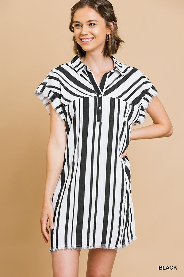 Striped Short Frayed Dress!