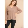 Long Sleeve V-Neck Basic Top with Back Knot Cutout Detail!