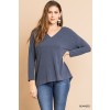 Long Sleeve V-Neck Basic Top with Back Knot Cutout Detail!