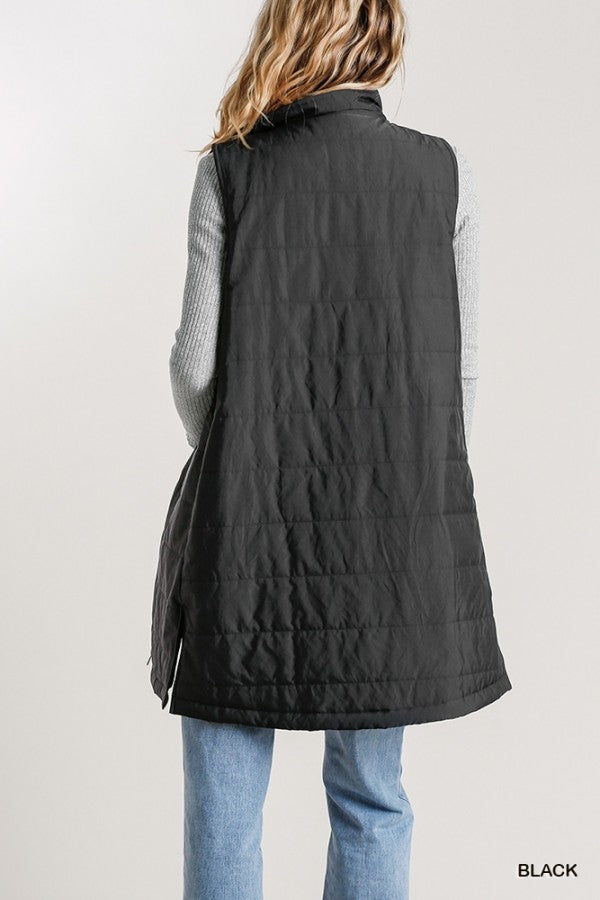 Zip Up Long Vest with Pockets and Side Slits!