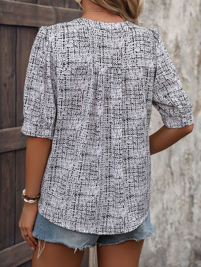 Pre-Order Printed Notched Half Sleeve Blouse