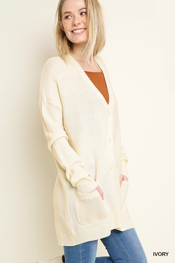 Ribbed Knit Button Up Long Cardigan with Front Pockets!