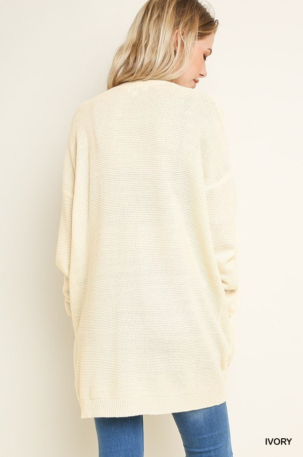 Ribbed Knit Button Up Long Cardigan with Front Pockets!