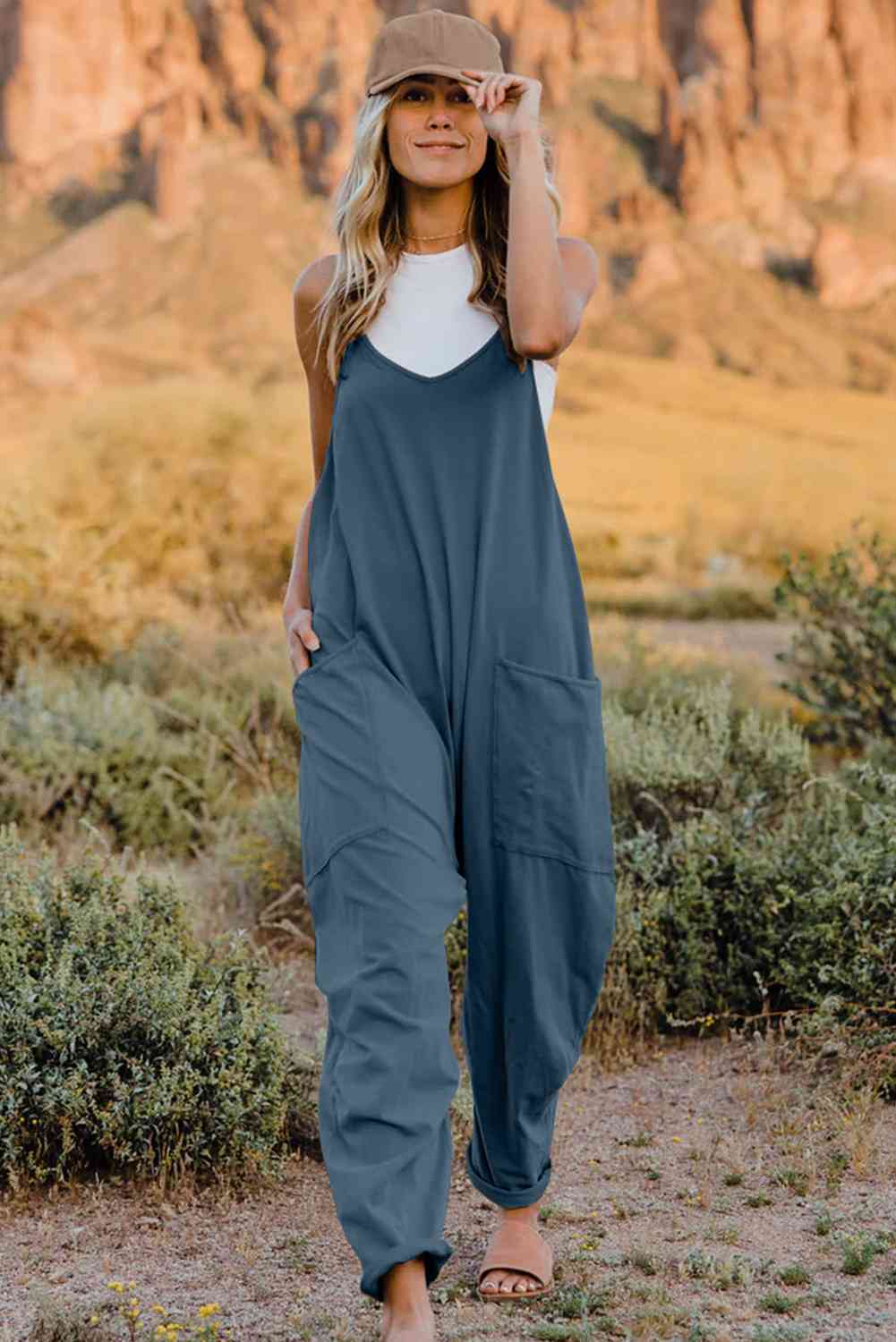 Pre-Order V-Neck Sleeveless Jumpsuit with Pockets