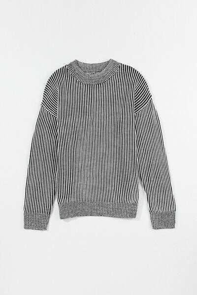 Pre-Order Striped Mock Neck Dropped Shoulder Sweater