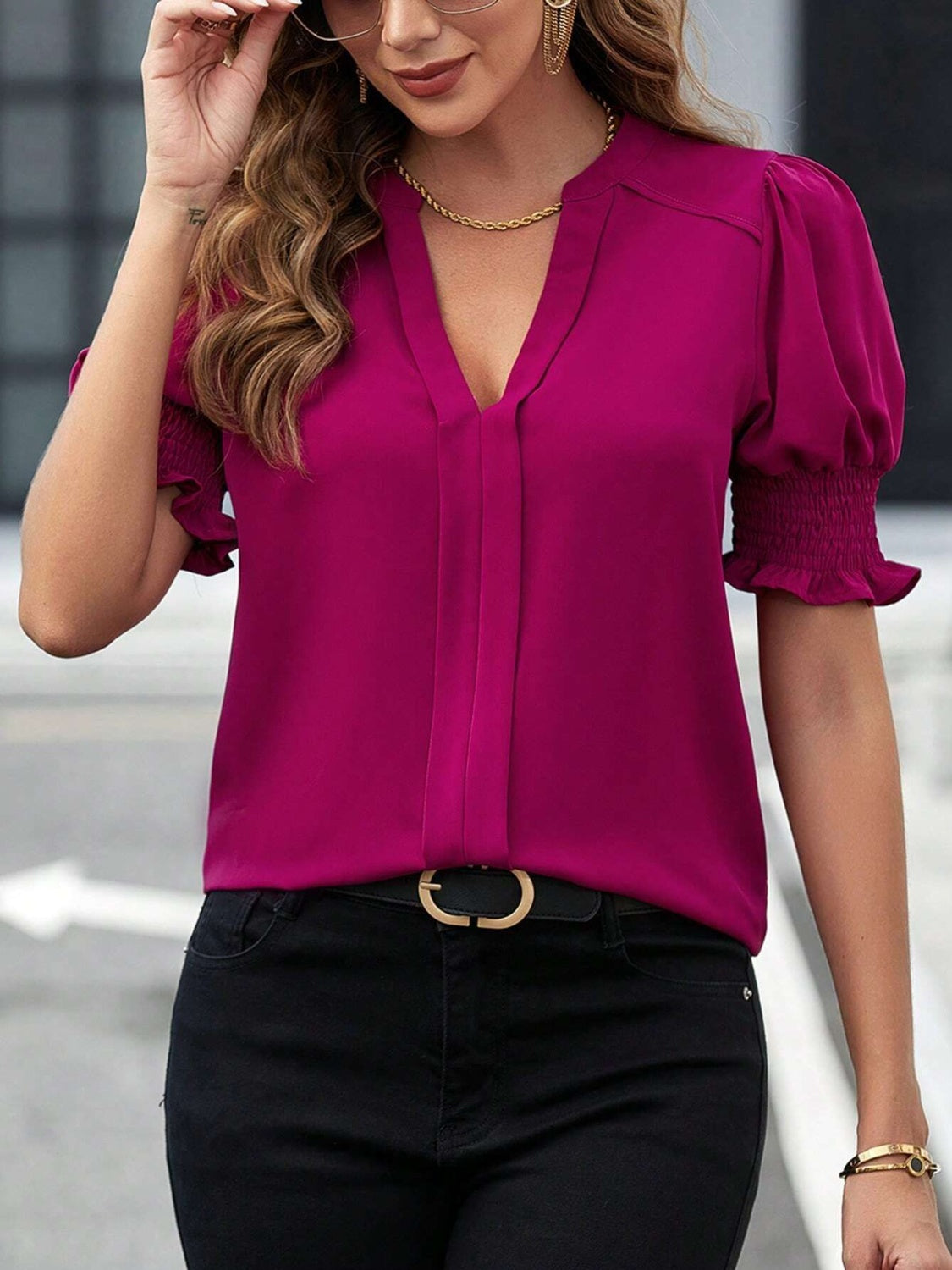 Pre-Order Notched Short Sleeve Blouse