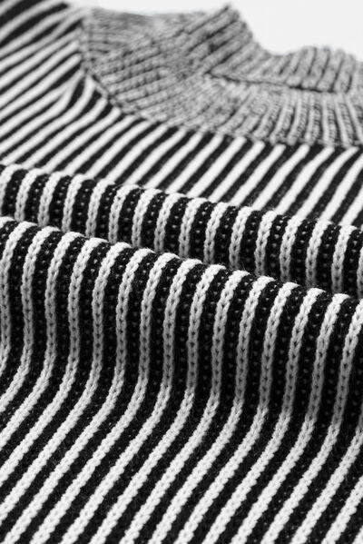 Pre-Order Striped Mock Neck Dropped Shoulder Sweater