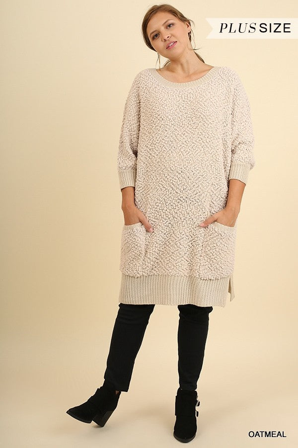 3/4 Sleeve Sweater with Pockets Curvy Style!