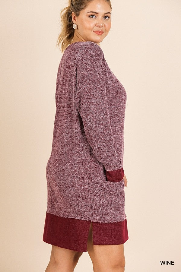 Heathered Knit Long Sleeve Round Neck Dress In Curvy Style!
