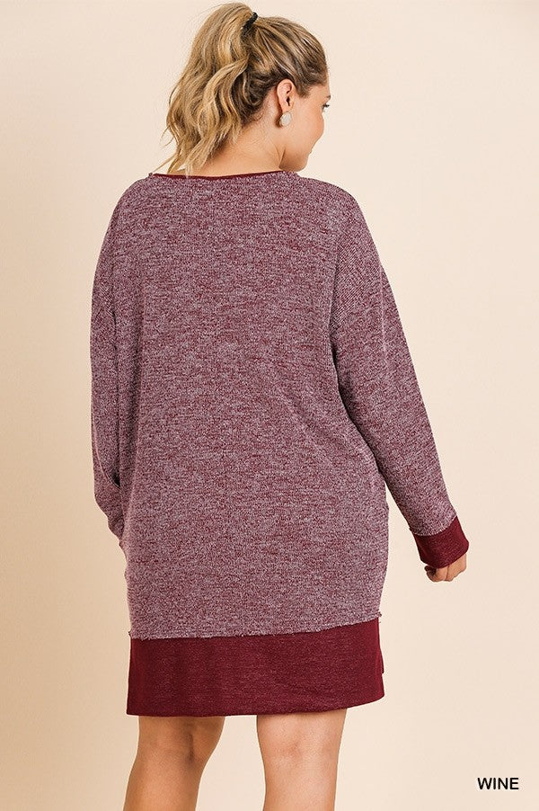Heathered Knit Long Sleeve Round Neck Dress In Curvy Style!